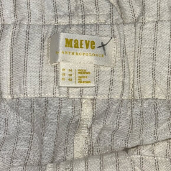 Maeve Anthropologie Cream Wide Leg Paper Bag linen Blend Pants Rope Belt Size 10 - Picture 9 of 12